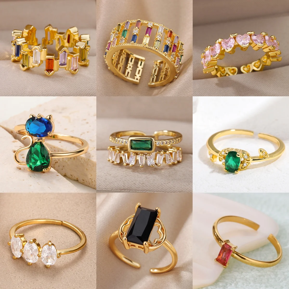 Elegante Herz-Zirkonia-Ringe für Frauen, farbig plattiert, Gold, Edelstahl, Luxus-Schmuck, Ring, Geschenk, Y2K, kostenloser Versand