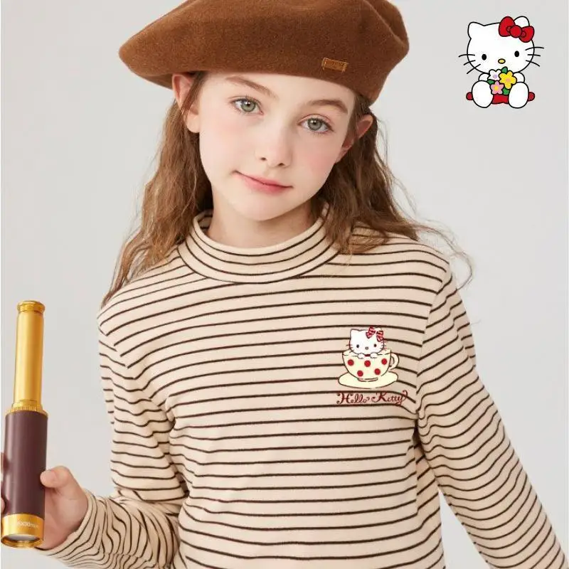 سانريو مرحبا كيتي طبقة قاعدة للأطفال Kawaii Y2K أنيمي ملابس الأطفال مريحة لينة الرسم صوف مبطن الشتاء الدافئة