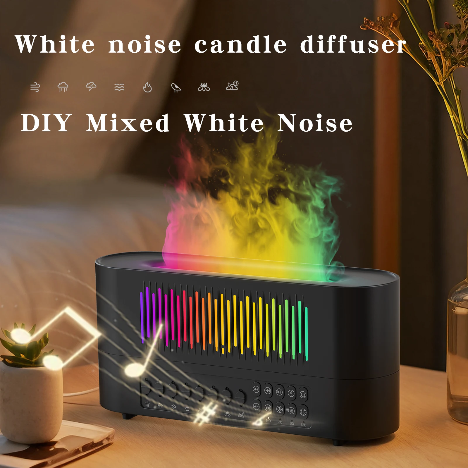 

White Noise Machine,Simulation Flame Humidifier,Bluetooth Speaker,Night Light,8 Natural Sound Sleep Aid for Home Office Bedroom