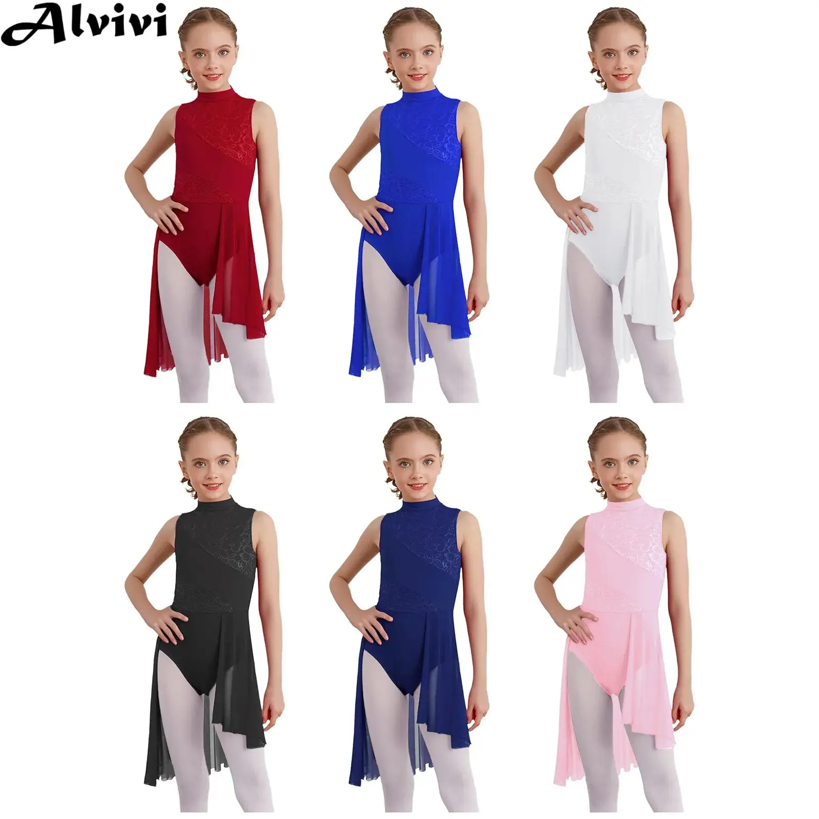 

Детское кружевное платье без рукавов с цветочным принтом для девочек, современное лирическое танцевальное трико, платье для фигурного катания, гимнастики, акробатики, балета, боди с юбкой