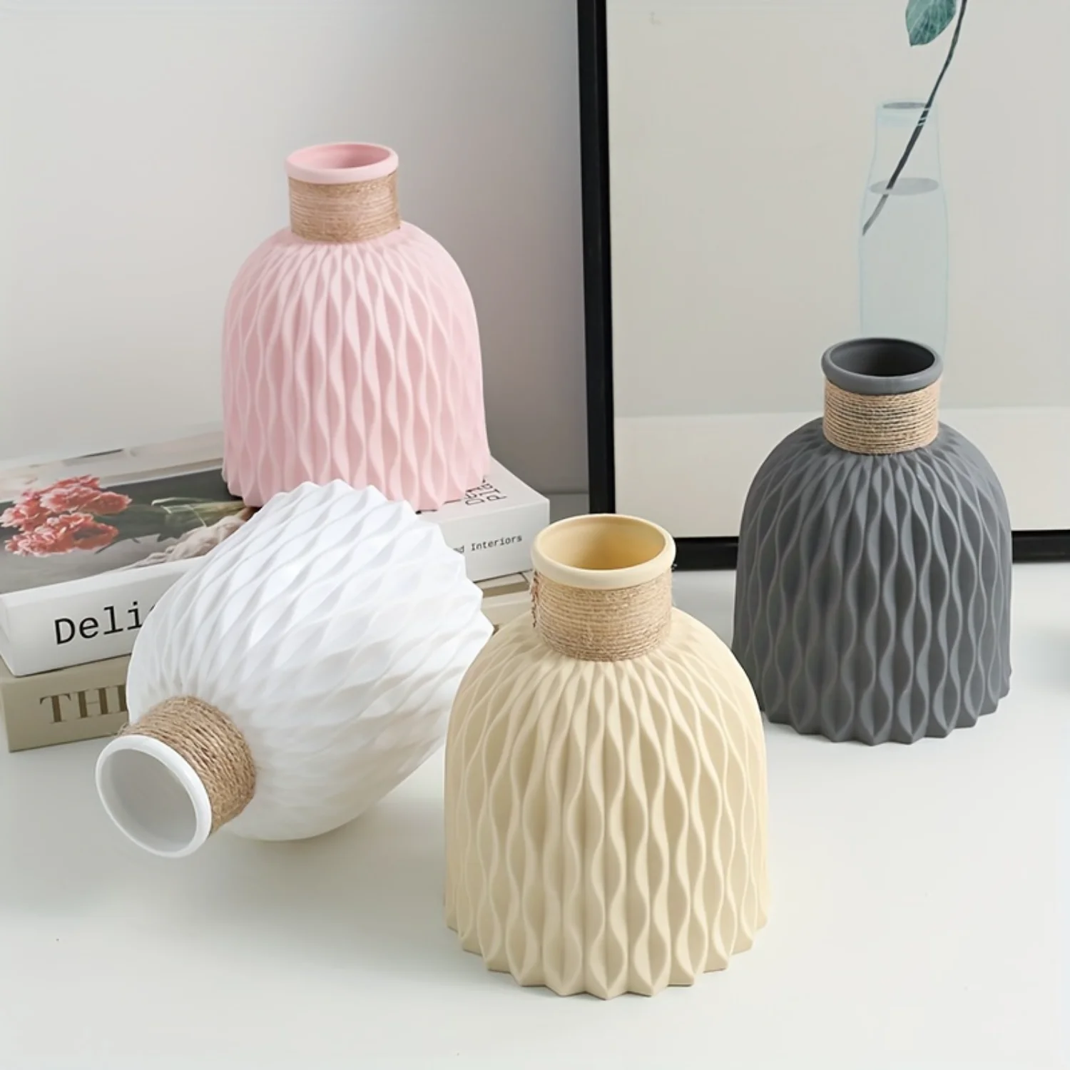 

Nordic-Inspired Shatterproof Plastic Vase Set for Tabletop Decor - Round Decorative Flower Holder