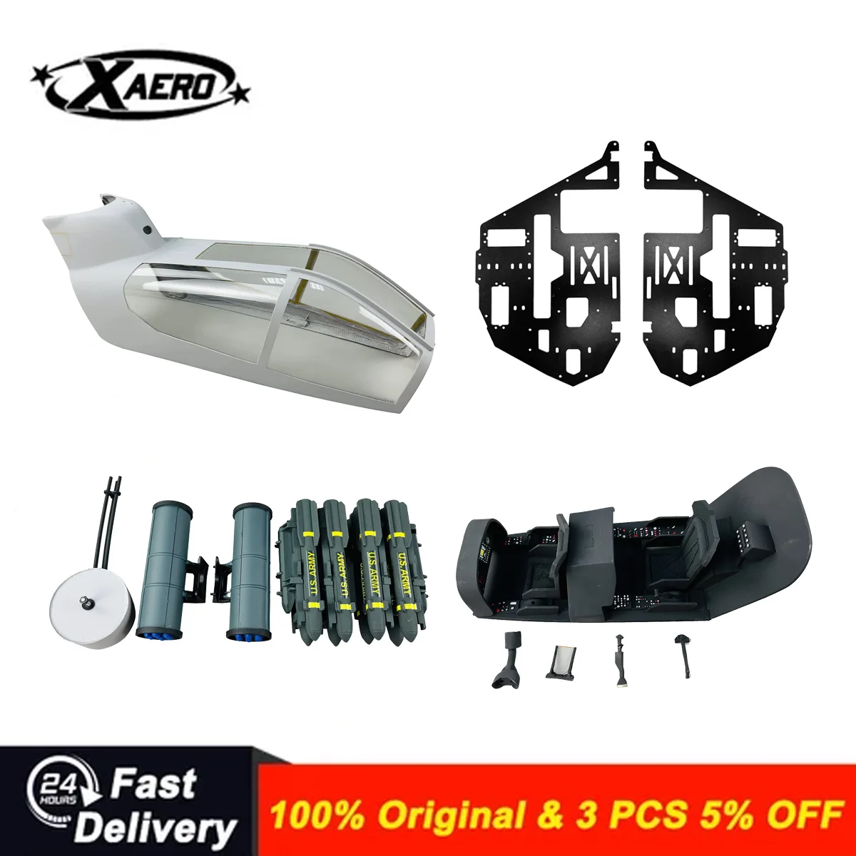 

Roban 500 Size Cobra AH-1 Fuselage Spare Parts - Nose Cover Window Tail Landing Gear Wood Spacers Replacement