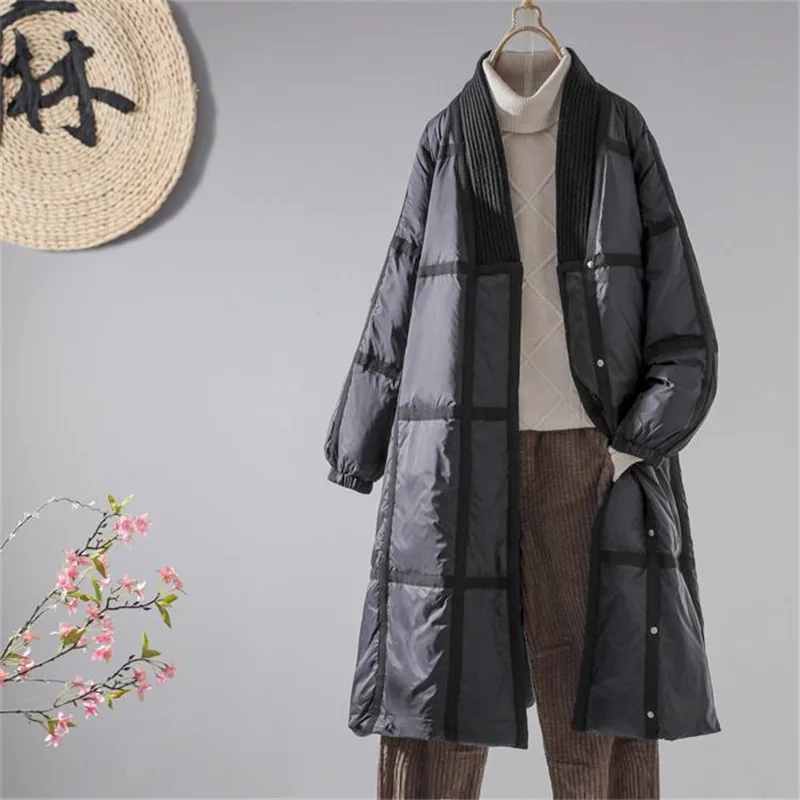 2024 Autumn Winter Women Warm Thick White Duck Down Jacket Parkas V Neck Long Oversize Down Coat Ladies Loose Puffer Outwears