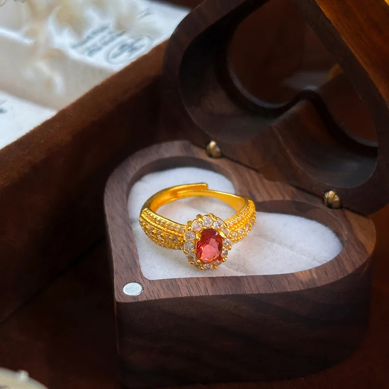 

Gold Shop Same Style 9999 24K Real Gold Women's Gold Ring Adjustable Ruby Birthday Gift Party Luxury Jewelry