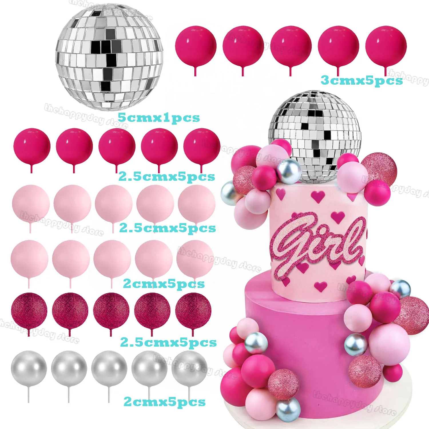 31 Stück lila Discokugeln Kuchendekorationen Perle Glitzer Silber Kugeln Kuchendeckel für Hochzeit Geburtstag Babyparty Cupcake Dekor – Detail 27