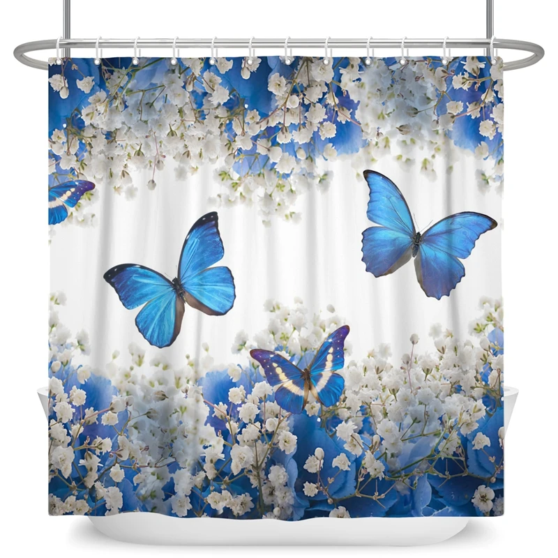 Elegant Flowers Butterfly Shower Curtain Morden Art Floral Girl Waterproof Fabric Bathroom Curtain Room Decor Curtain With Hooks