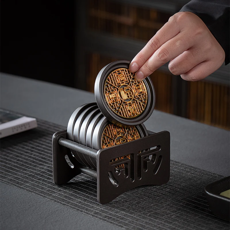 

Electric Wood Tea Cup Mat Circular Japanese Retro Zen Tea Ceremony Kung Fu Teacup Holder Desktop Insulation Mat Tea Holder