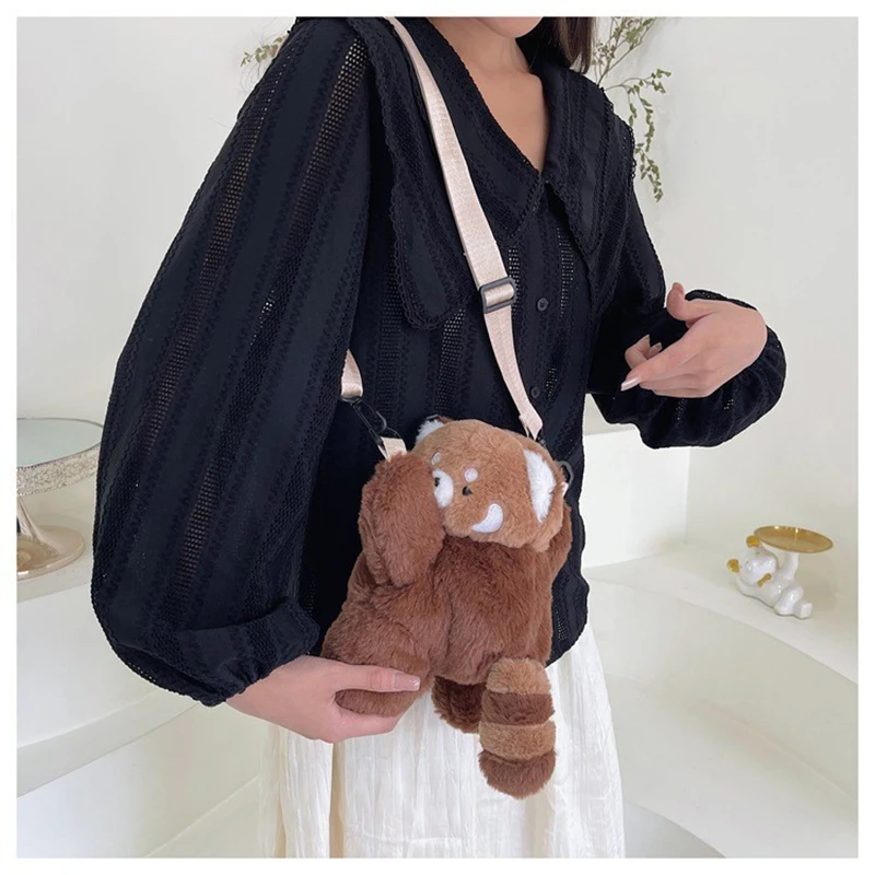 New Cartoon Red Panda Plush Toy Cross-body Bag Cute Personality Lesser Panda Shoulder Bag Fun Children's Backpack Birthday Gift