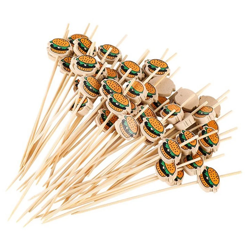 100 Uds embalaje de hamburguesa palitos de bambú brochetas de fruta desechables brochetas de aperitivos fiesta Buffet palos de bambú herramientas para fiambrera