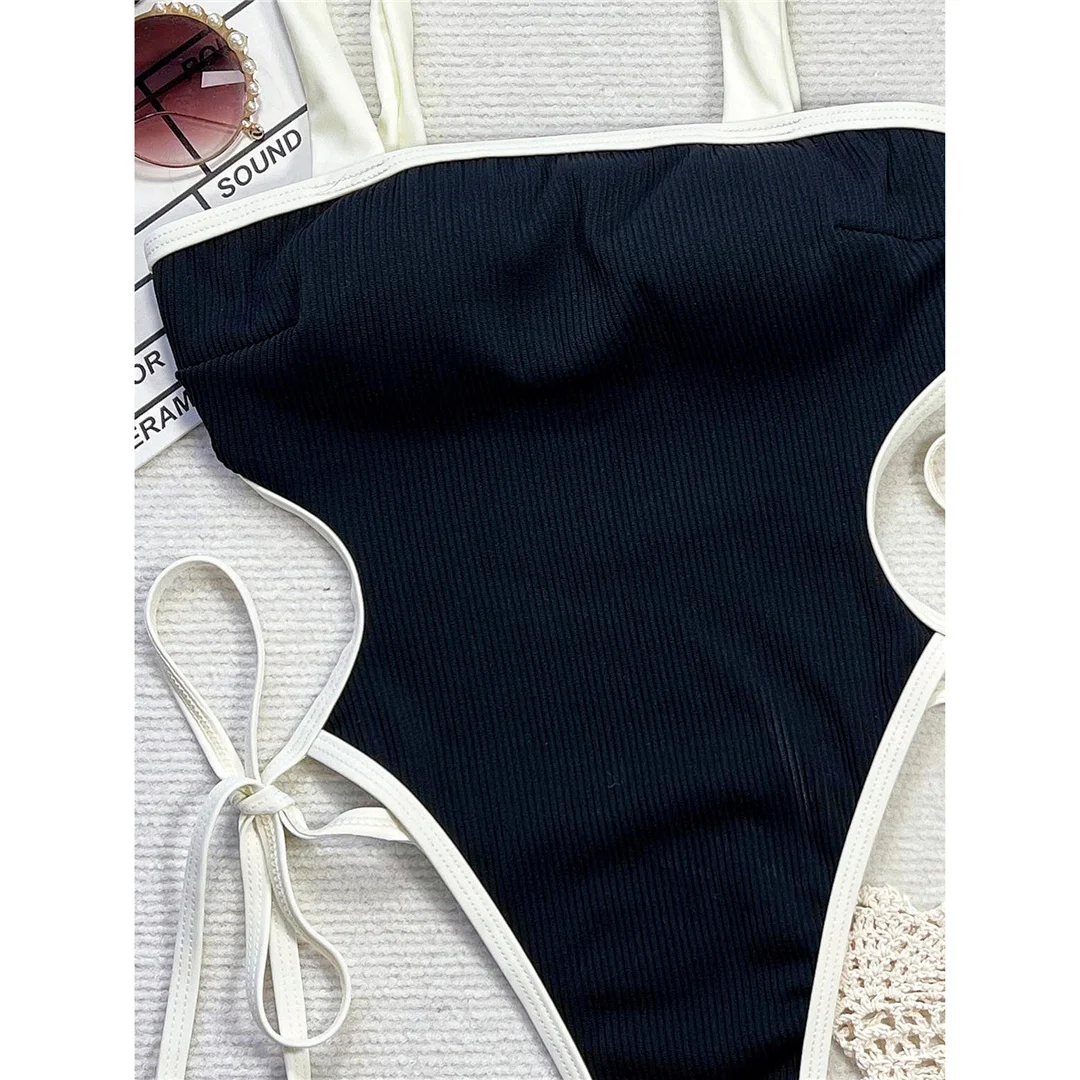 2026 Gerippter Mini-Micro-Tanga-Badeanzug für Damen, einteiliger Badeanzug, hoch geschnittene Beine, gepolstert, Badebekleidung, Badeanzug, Schwimmanzug V6711 – Detail 11