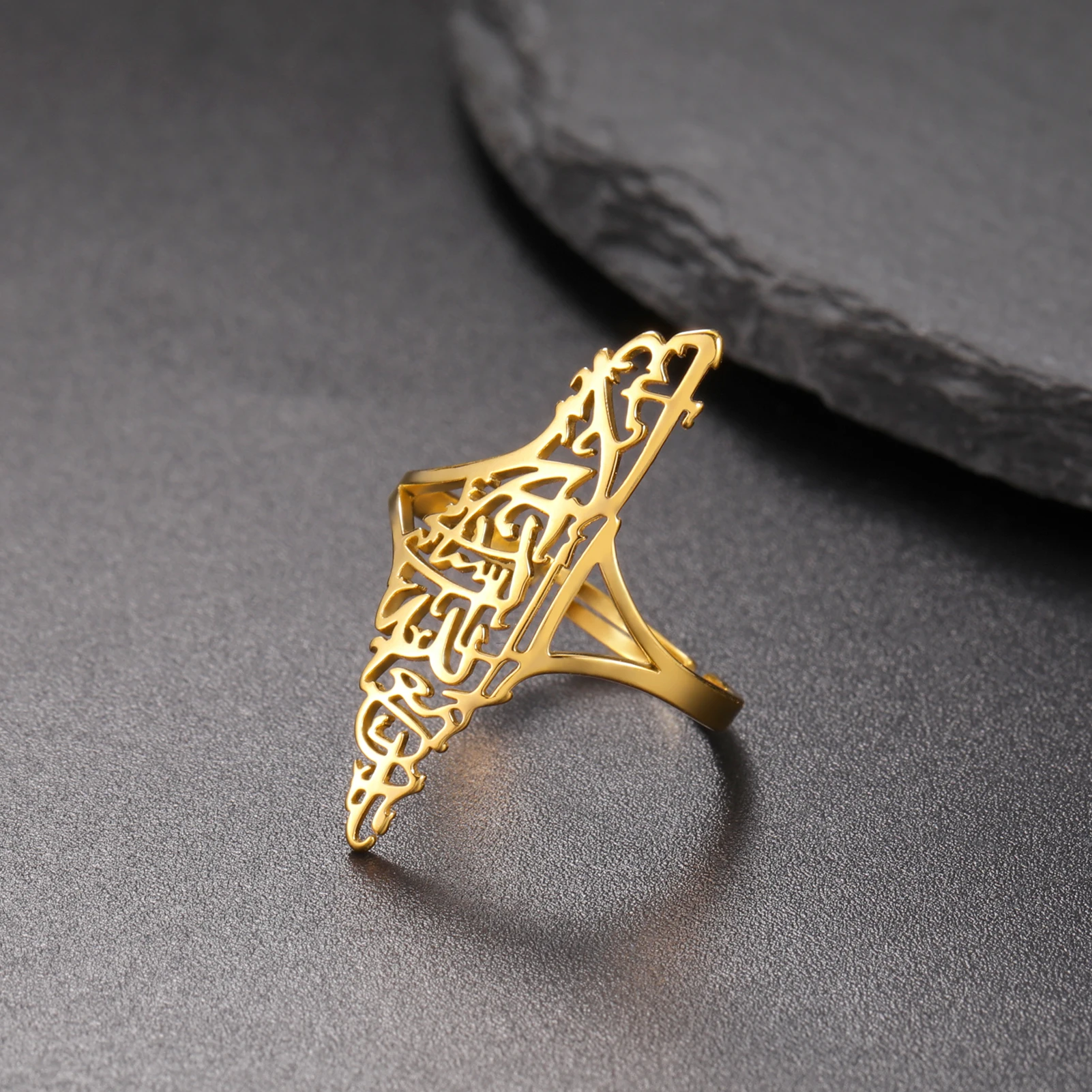 Lucktune Hollow Palestine Map Rings for Women Stainless Steel Adjustable Gold Color Country Rings 2025 Jewelry Anniversary Gifts