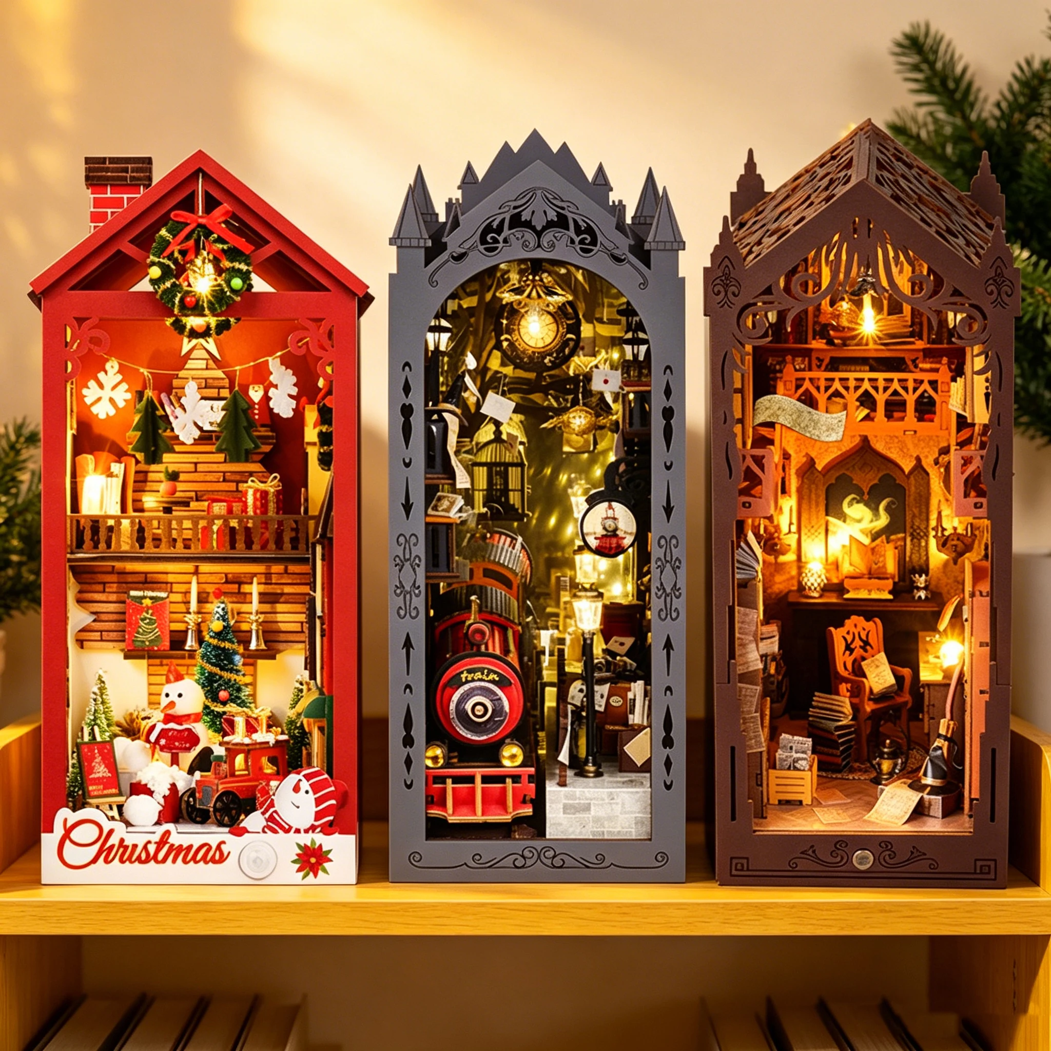 Diy Wooden Book Nook Kit Shelf Insert - DIY Wooden Magic Christams Book Nook