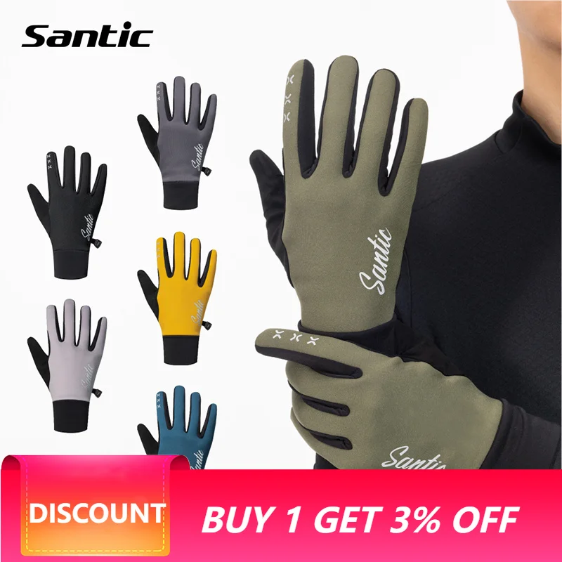 Santic Winter Bicycle Gloves Universal Warm Windproof Touch Screen Riding MTB  All Finger Road Bikes Sports Equipment WZ24P206
