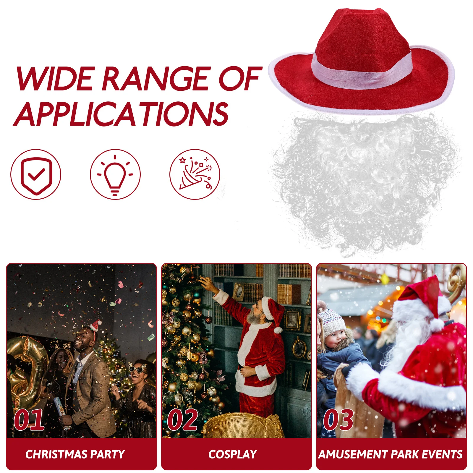 

1 set Santa Hat Beard Set Wave Shape Fake Beard For Christmas Party Santa Claus Cosplay Accessories Dress Up Props Festive Party