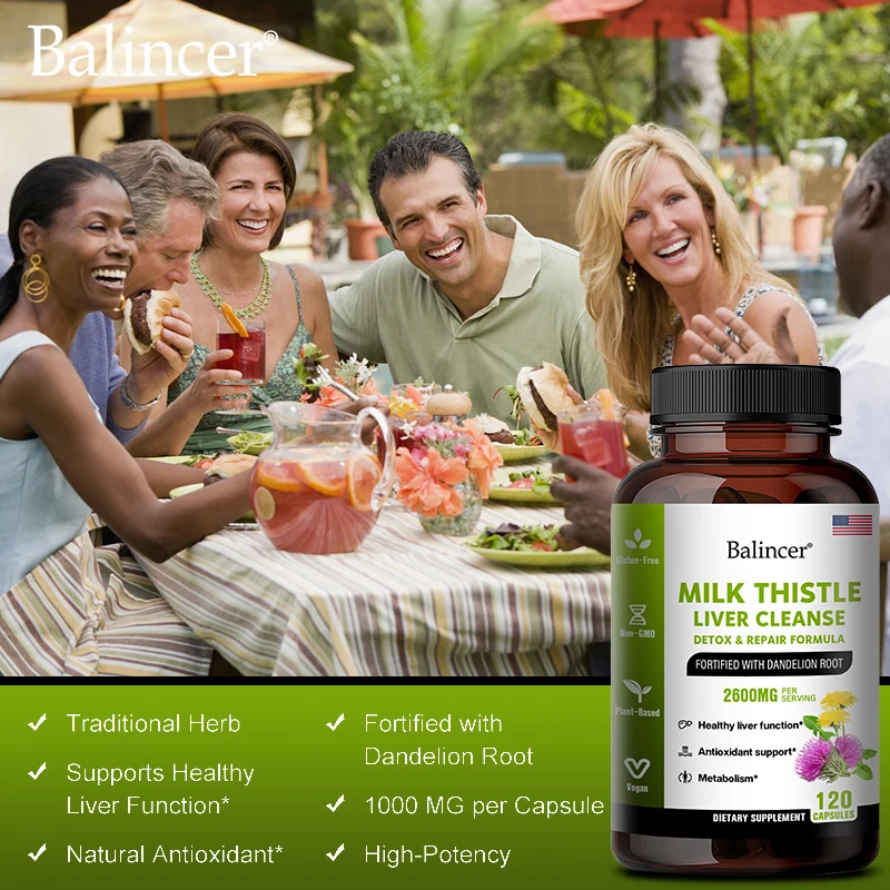 Cápsulas de extracto de cardo mariano con diente de león para una limpieza desintoxicante, fórmula de apoyo y reparación del hígado, ayuda a la digestión sin OGM