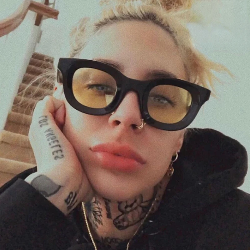 Fashion Concave Round Sunglasses for Women Brand Designer Small Sun Glasses Men Vintage Hip Hop Yellow Blue Punk Eyewear UV400