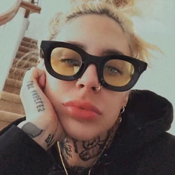 Fashion Concave Round Sunglasses for Women Brand Designer Small Sun Glasses Men Vintage Hip Hop Yellow Blue Punk Eyewear UV400