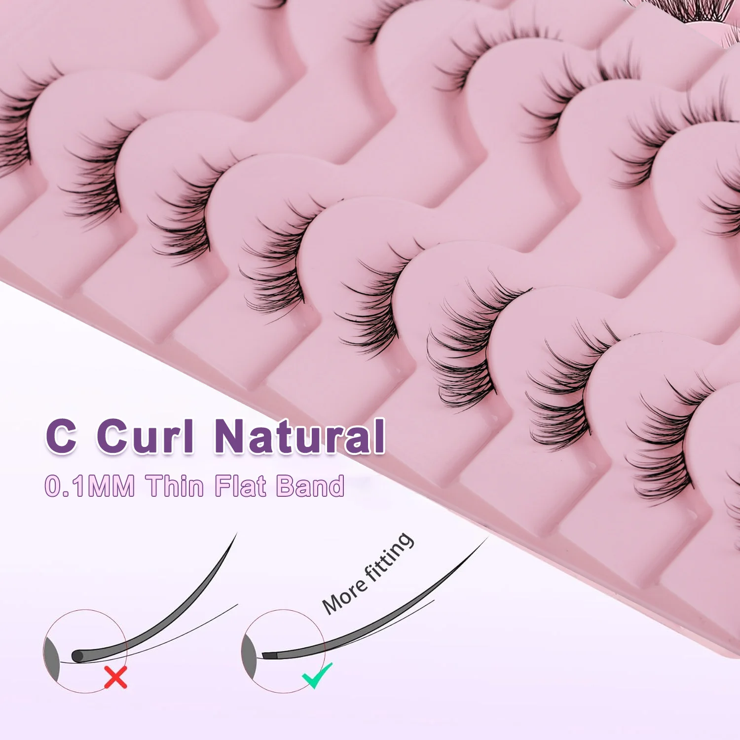 ​10 Pairs Half Lashes - Lightweight & Undetectable, Flexible Band for All Eye Shapes, Premium Fibers No Shedding Beginner Friend