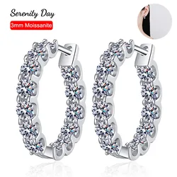 Serardship-Boucles d'oreilles créoles Moissanite pour femme, argent S925, tête de taureau, boucle d'oreille de mariage, bijoux plaqués 18 carats, document D, 3mm, 2.6cttw