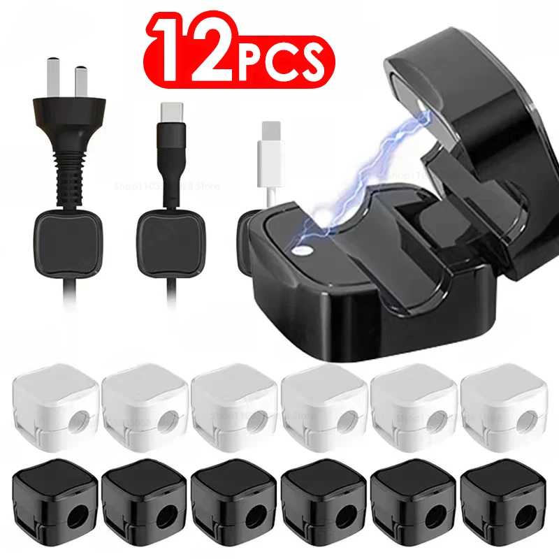 6/8/12PCS Magnetic Cable Clip Cable Smooth Adjustable Cord Holder Under Desk Cable Management Wire Keeper Cable Organizer Holder