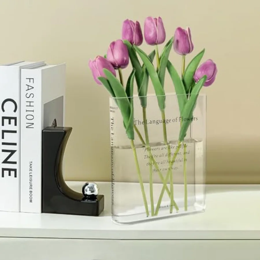 Book Vase for Flowers Home Décor, Flower Vase Artistic and Cultural Flavor Decorative Vase Acrylic Clear Vase for Home and Offi