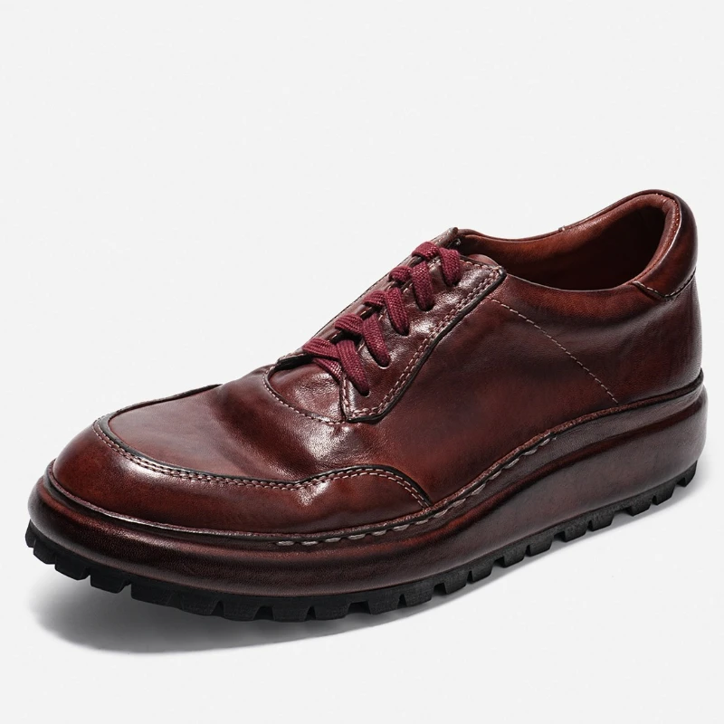 Washed Horsehide Breathable Comfortable Casual Sports Shoes Men's and Women's Thick Soled Height Increasing Fashion Daddy Shoes
