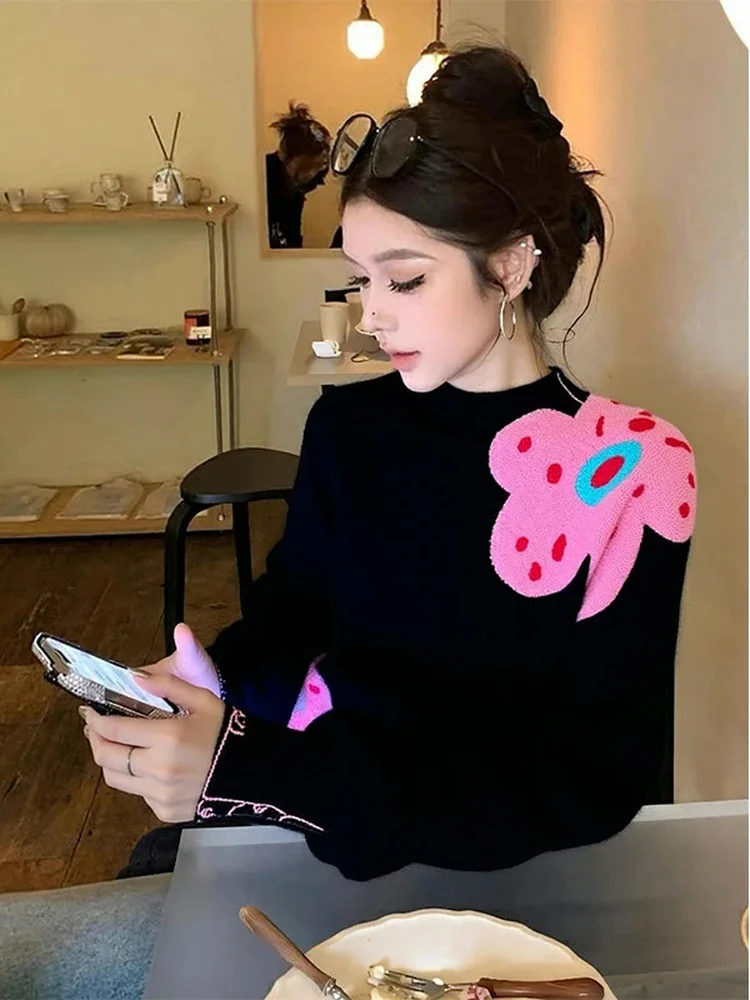 

Весна 2026, корейский женский свитер Lazy Sle, маленький размер, свободный вязаный топ, дизайн, сенсация, повседневный длинный све