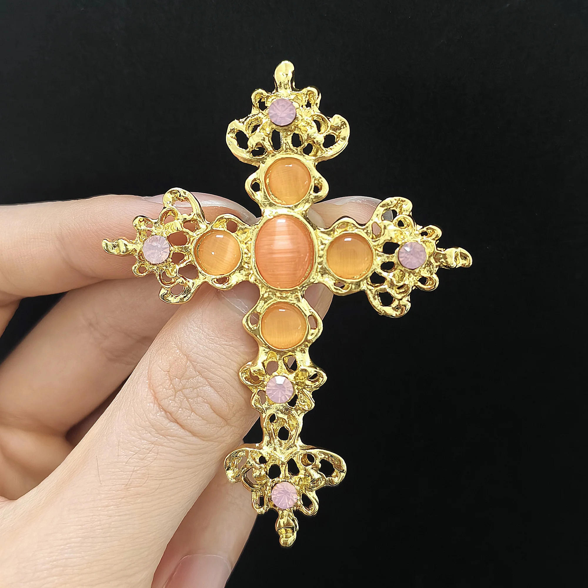 Rhinestone Cross Brooches for Women Unisex Flowers Cross Pins Backpack Office Party Friend Gifts Jewelry Accessories Decoration