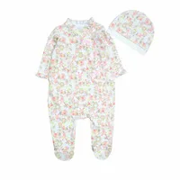 Clearance 2Pcs 12M Fresh Floral Long Sleeve Spring Autumn Cotton Baby Girl Romper Hat Set