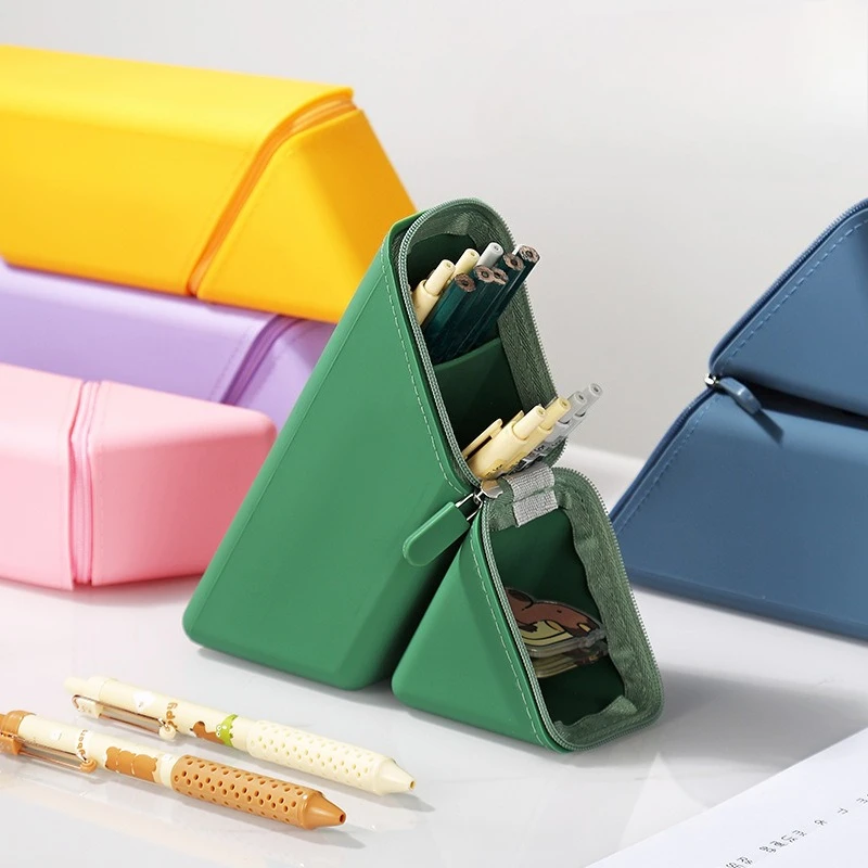 Soft Silicone Pencil Case, Stylish and Spacious Silicone Pencil Case, Upright Silicone Expandable Pencil Case