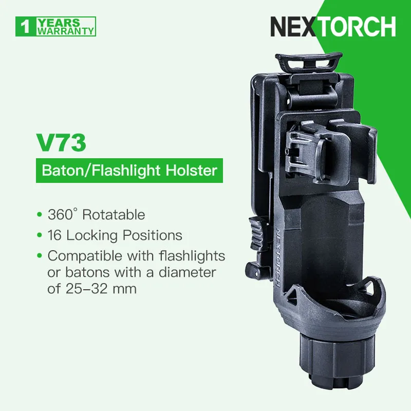 Nextorch V73 Baton/Flashlight Holster, 360º Rotatable, 16 Locking Positions, for Head&Body Diameters 25-32mm, Quick To Respond