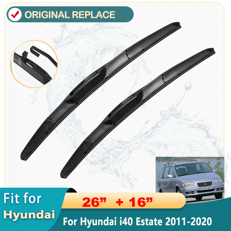 

For Hyundai i40 Estate 2011-2020 26"+16" Car Accessories Front Windscreen Wiper Blade Brushes Wipers U Type J Hooks 2020 2019