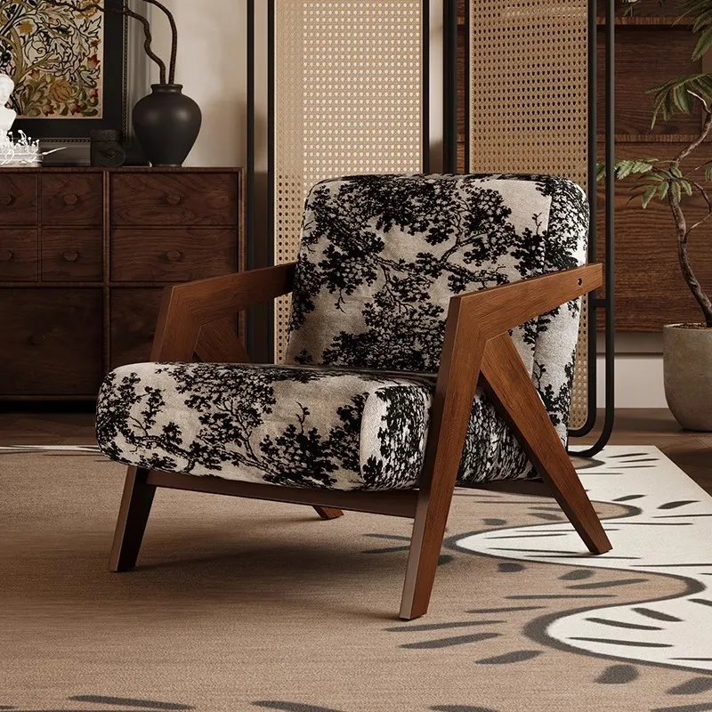 

Chair medieval balcony living room solid wood single sofa chair retro minimalist leisure