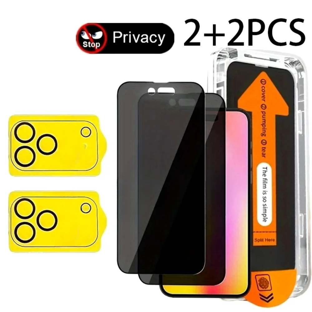 

2Pcs Privacy Full Screen Protector For iPhone 17 16 15 14 Pro Max 17 Air 16e 12 11 13 Pro 15 14 Plus With 2Pcs Camera Lens Glass