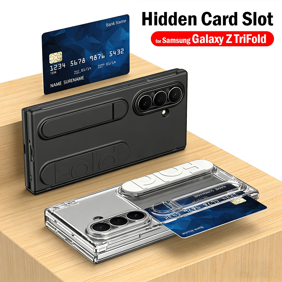 

Wristband Hinge Kickstand Cover for Samsung Galaxy Z TriFold Tri Fold Case Wrist Strap Wallet Card Slot Hard Plastic Funda Capa
