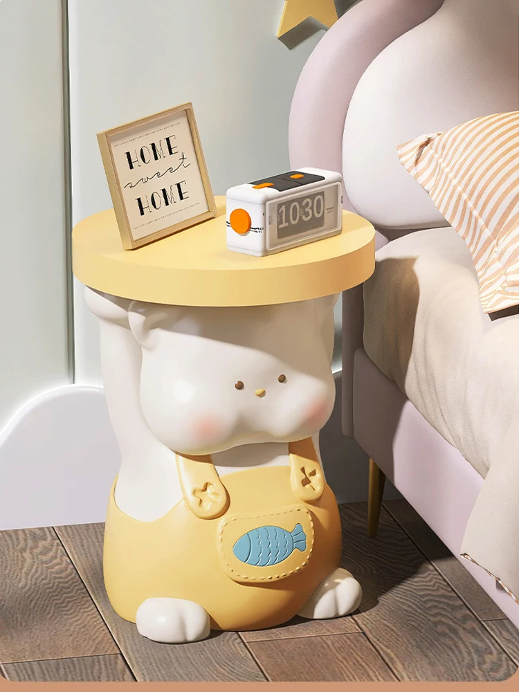 Home Decor Cream Style Cartoon Cat Statue Bedside Table Small Side Table Bedroom Modern Nordic Ornaments Furniture Decoration