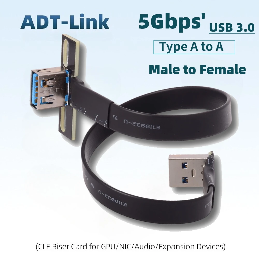 ADT Dual 90 Degree USB 3.0 FPV Flat Male Female Ribbon Cable Data Aerial Photography Cord - GPS Raspberry Pi SLR Handheld Gimbal