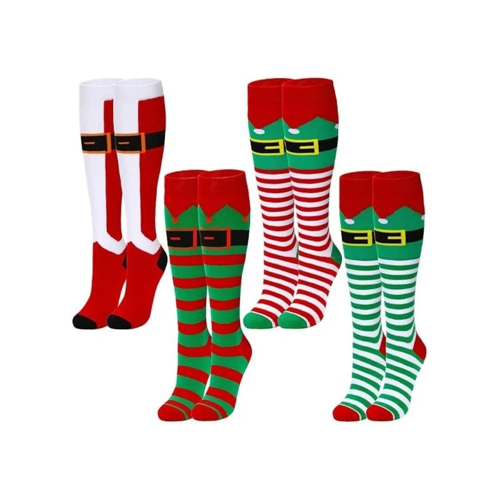 Soft Warm Striped Knee High Socks Xmas Gifts Holiday Elf Cosplay Socks Performance Stretchy Knee High Stockings Women Man