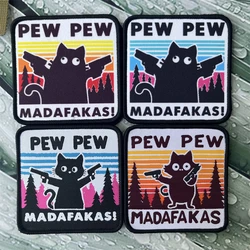 Naszywki z nadrukiem Morale Tactical Army Military Stickers Pew Pew Madafakas Double Spear Black Cat