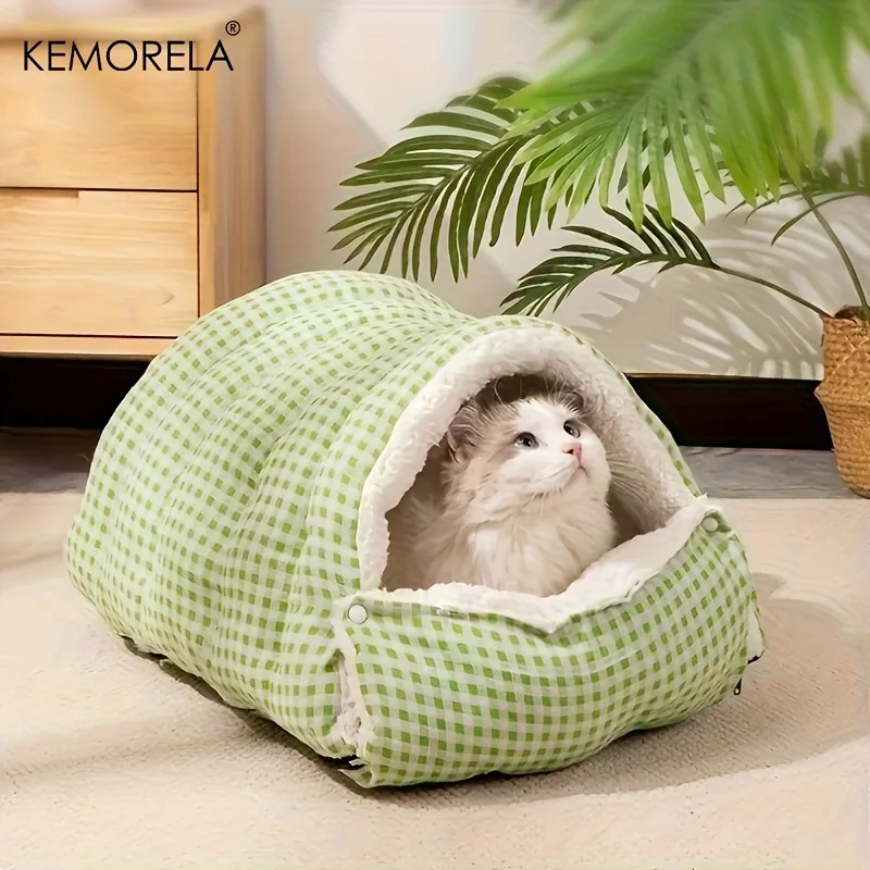 KEMORELA New Fuzzy for Cat Sleeping Bag - All-Enclosed Removable Multi-Use for Cat Bed Winter Warmth Washable for Cat Dog Rest