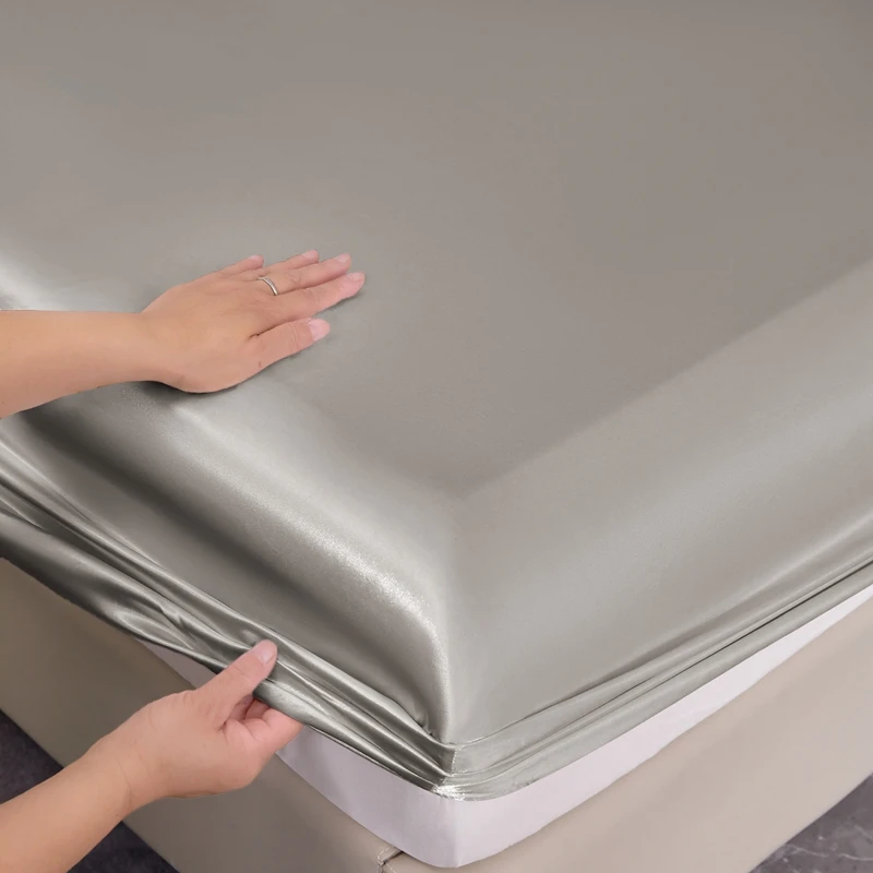 WASART Luxury Ice Satin Rayon Fitted Sheet Elastic Mattress Protector Cover Summer Cool Single/Double Bed Linen 150x200 Washable