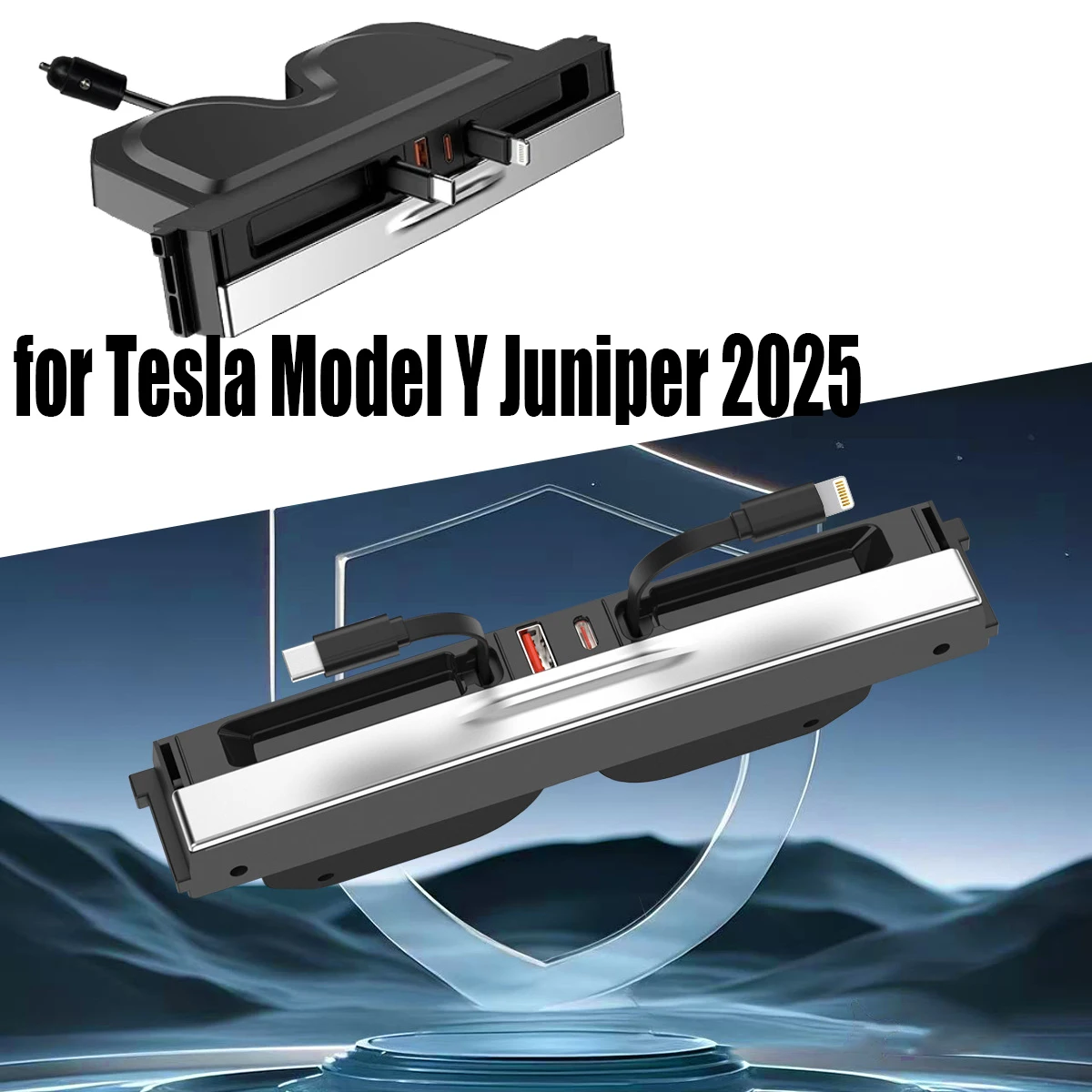 

Док-станция для Tesla Model Y Juniper 2025: USB-хаб с быстрой зарядкой 65W PD, удлинитель для центральной консоли, умный датчик, новая модель (также для Model 3)