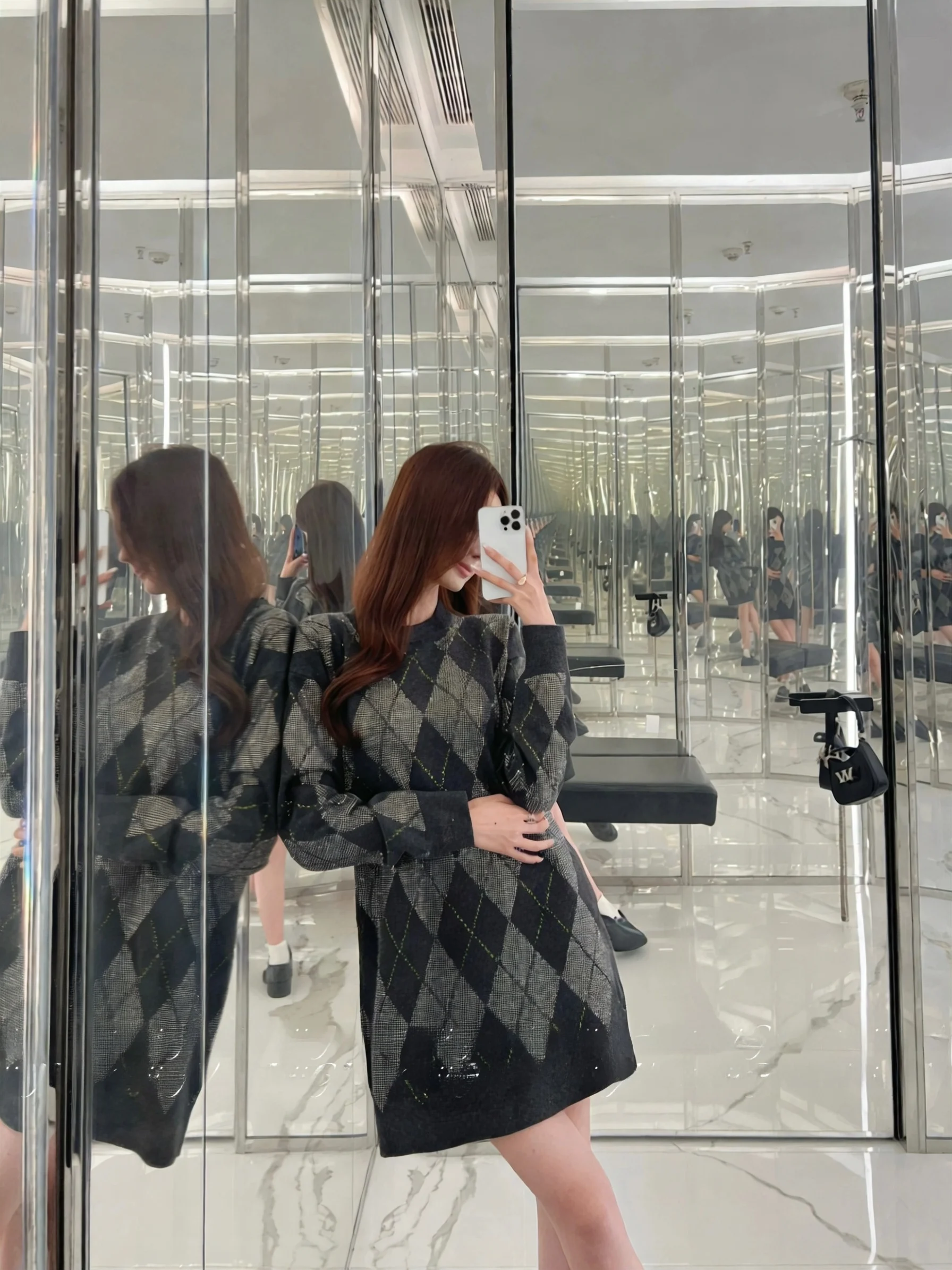 

Ele Loose Long Sve Knitted Sweater Diamond Embellied Diamond Patterned Lazy Versatile Knitted Dr for Women