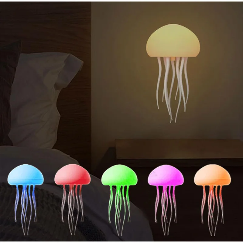 Medusa creativa Design più recente Illuminazione sfumata a colori Lampada medusa Luce di controllo vocale Luce con gambe rotanti 2024