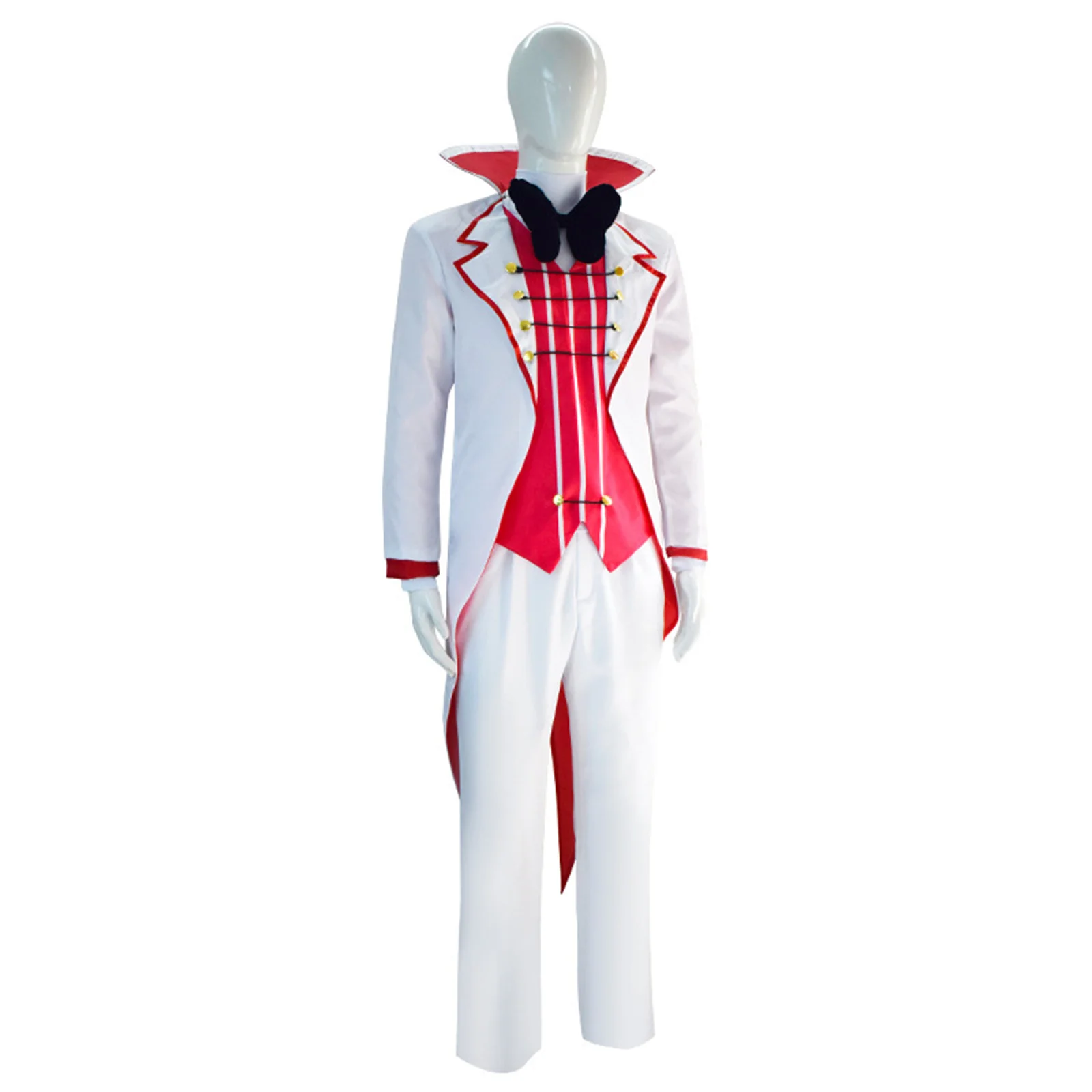 Fato de Cosplay Lucifer Morning Star para Homem, Anime Hazbin, Roupas de Palco, Uniforme Branco com Chapéu, Luvas Bow-tie, Cos em Stock