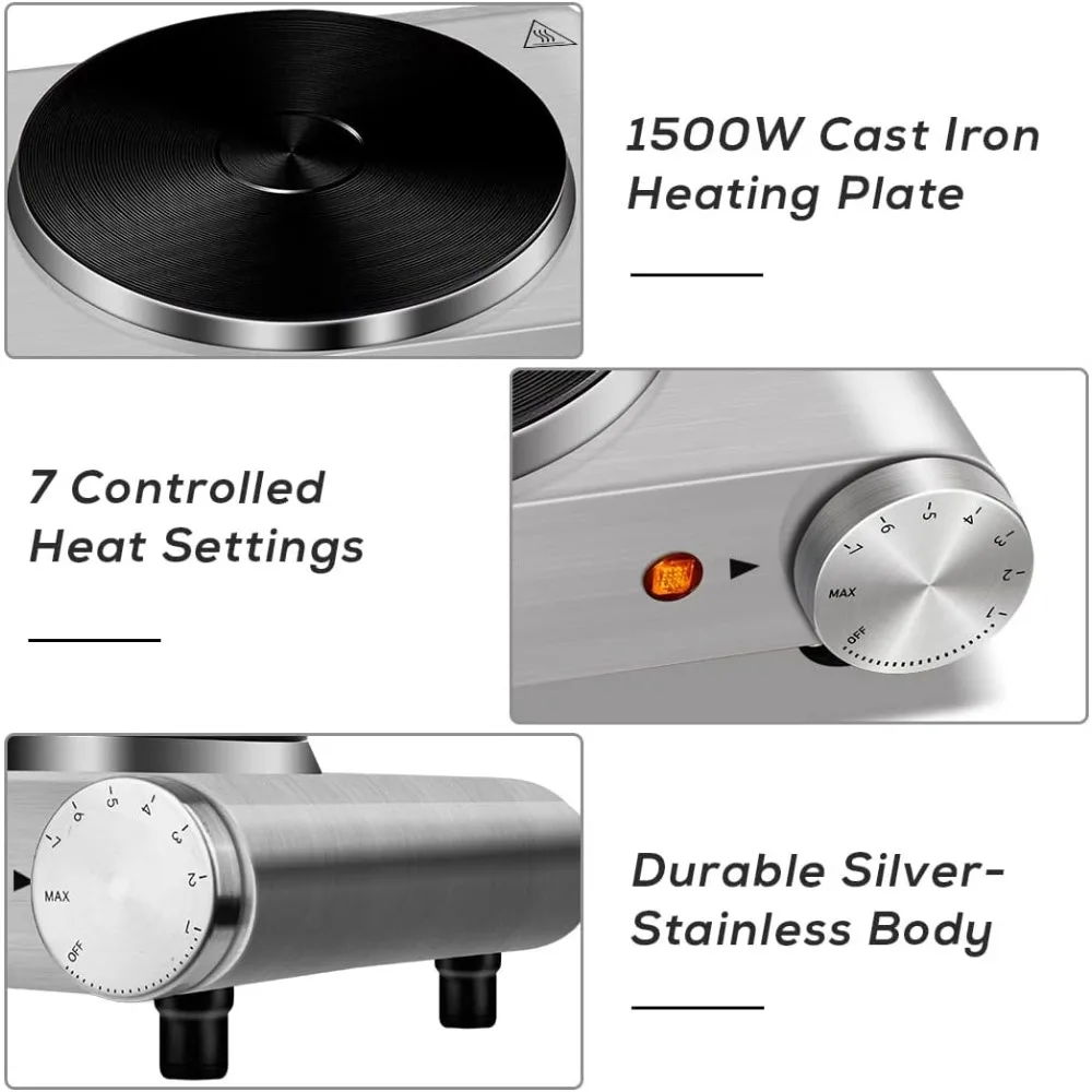 Electric Burner 1500W Hot Plate Cooking Single Burner Electric Stove with Heat-up in Seconds Adjustable Temperature Control