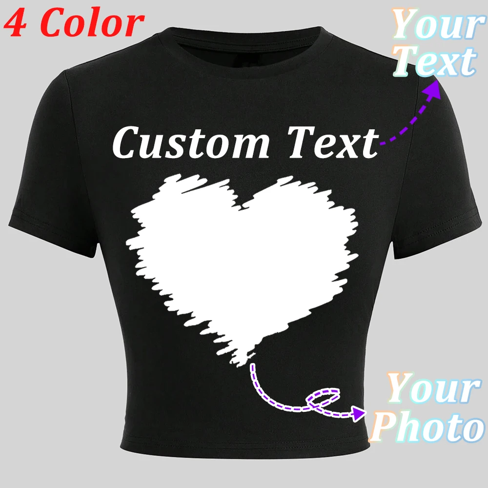Personalized Customized Couple Family Photo Women's T-Shirt Summer Comfy Trendy Crop Top Slim Tight Clothes Soft Y2K Youth Tee