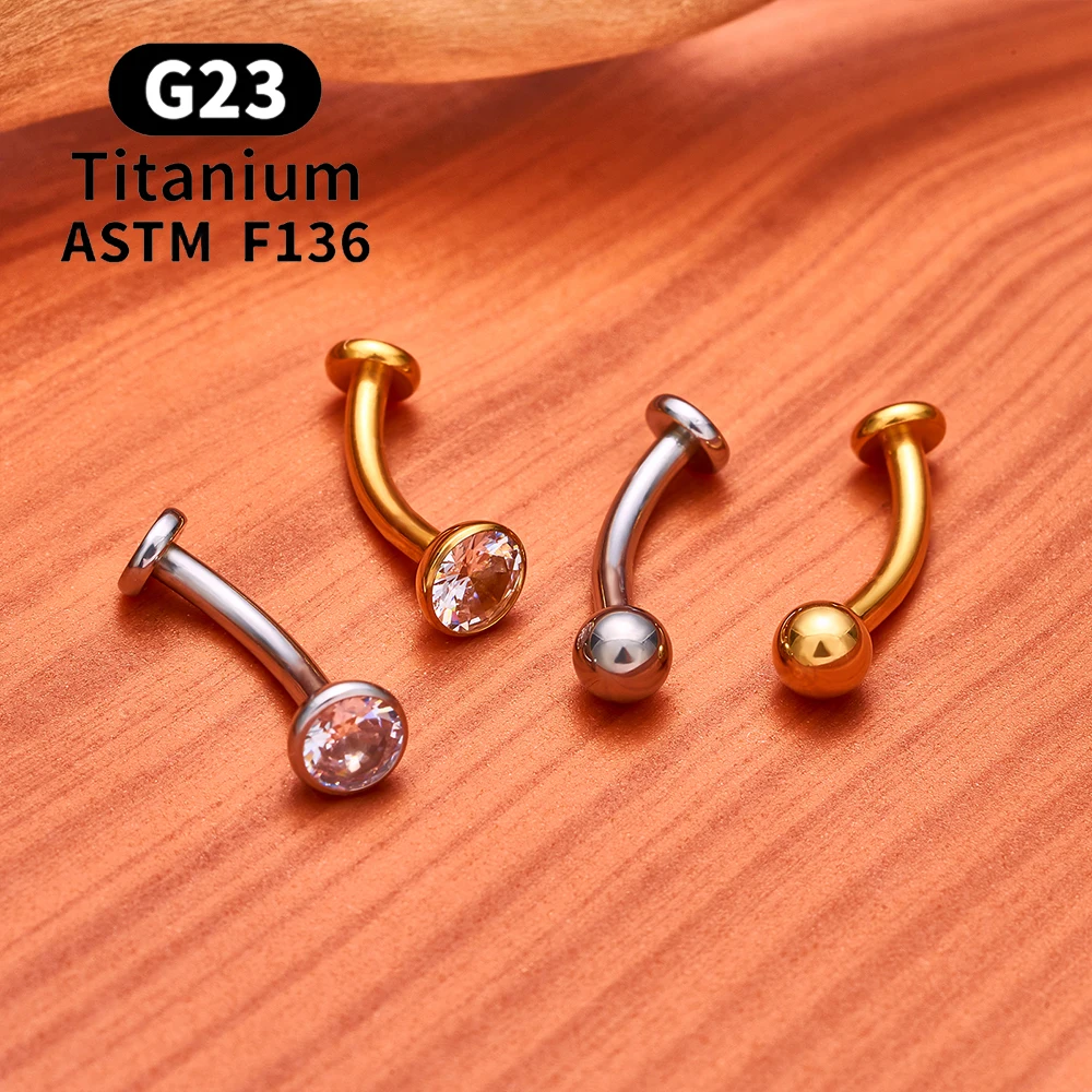 ASTM F136 Titan gebogener Bauchnabelring 14G CZ Faden flache Rückseite Nabelpiercing Langhantel Labret Lippenbolzen Punk Körperschmuck – Detail 10