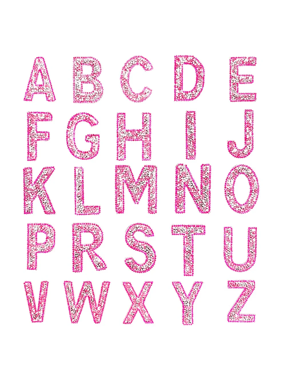 Rhinestone Iron On Patch Initial A-Z Pearl Bling Rhinestone Letter Patch Glitter Alphabet Rhinestone Pearl English Letter(Pink)