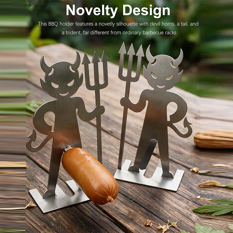 Stainless Steel Human Shaped Triple Prong Hot Dog Holder Sausage Holder For BBQ Outdoor Cooking Funny Birthday Gifts Gift